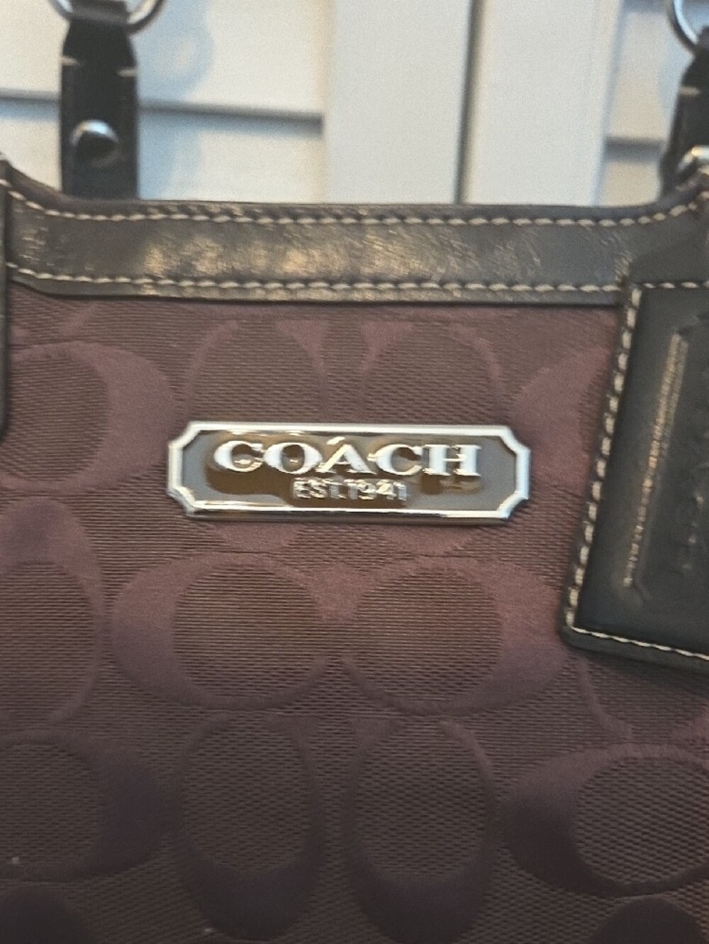 COACH Brown Signature Jacquard Tote with Leather Trim - Picture 4 of 9